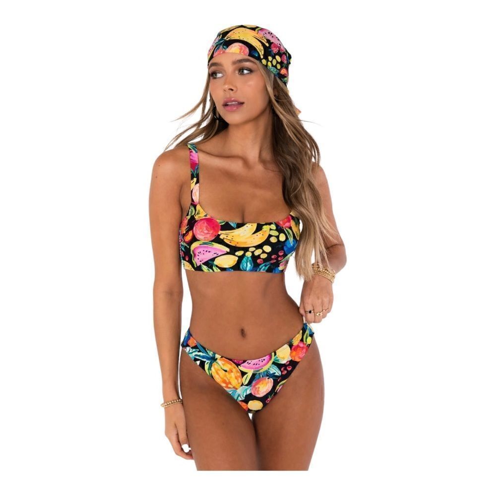 Show Me Your Mumu Black Fruity Print Monterey Swim Bikini Bottoms SZ S NWOT